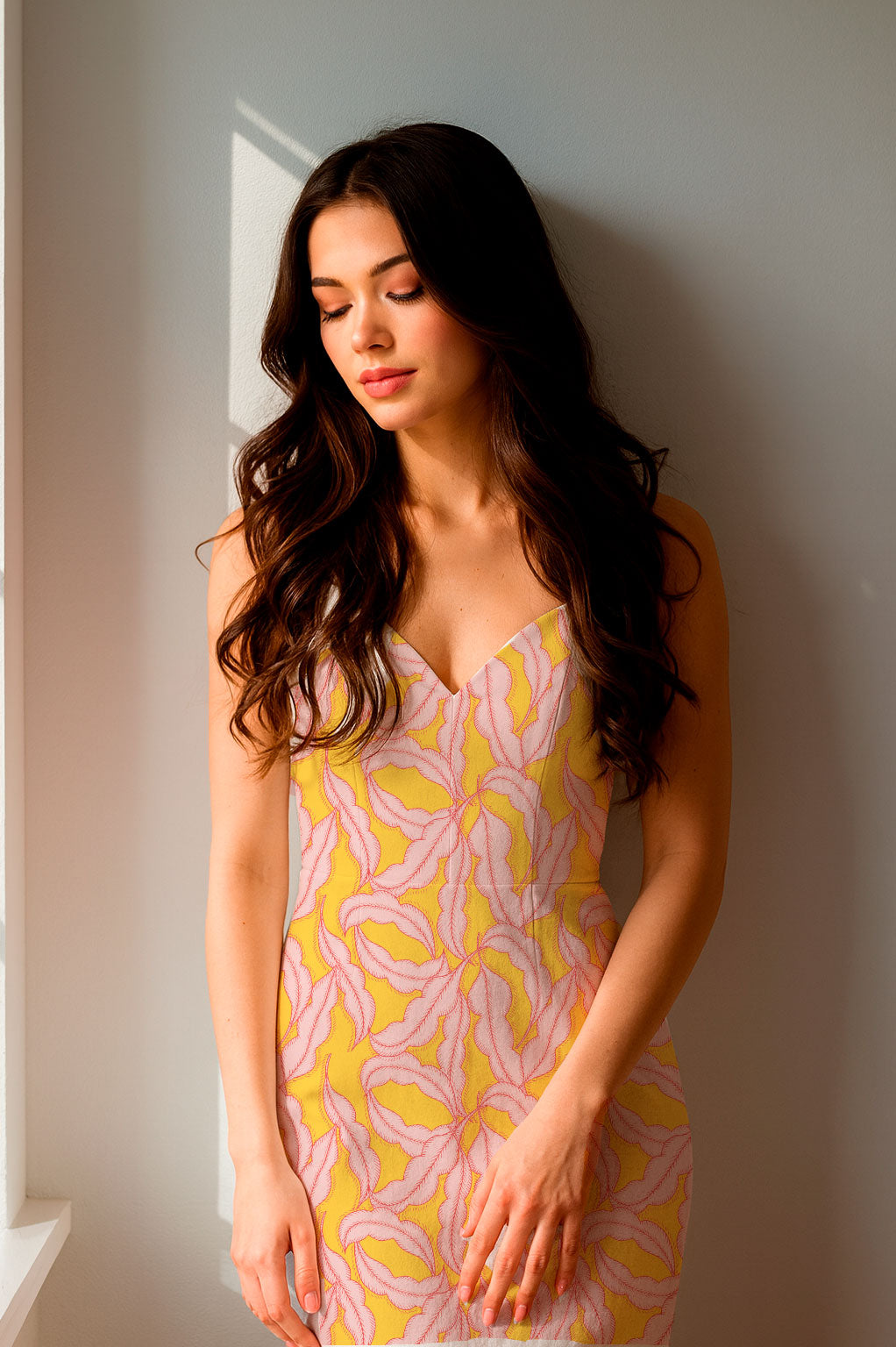 Pink feathers on yellow