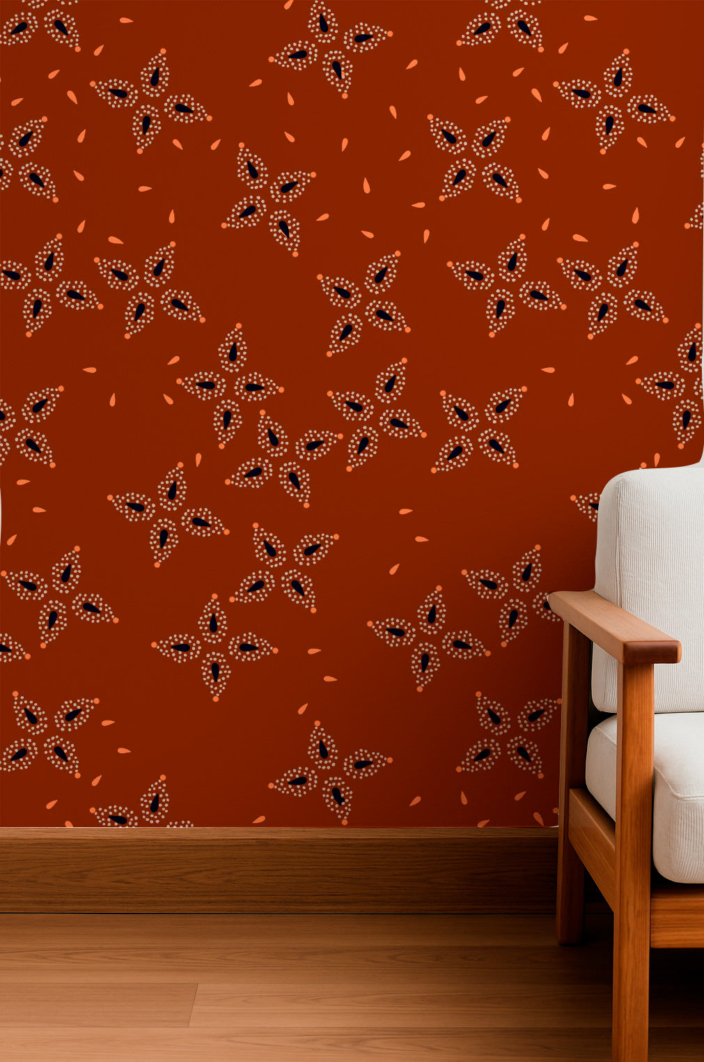 Estampado floral de pétalos de estrella en color óxido