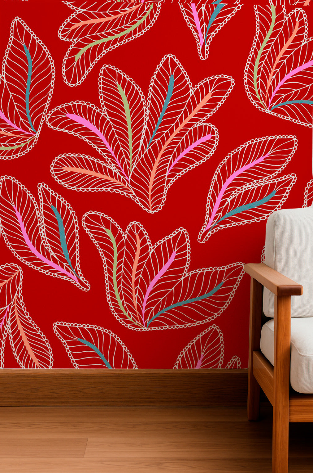 Whimsical stitched leaf pattern