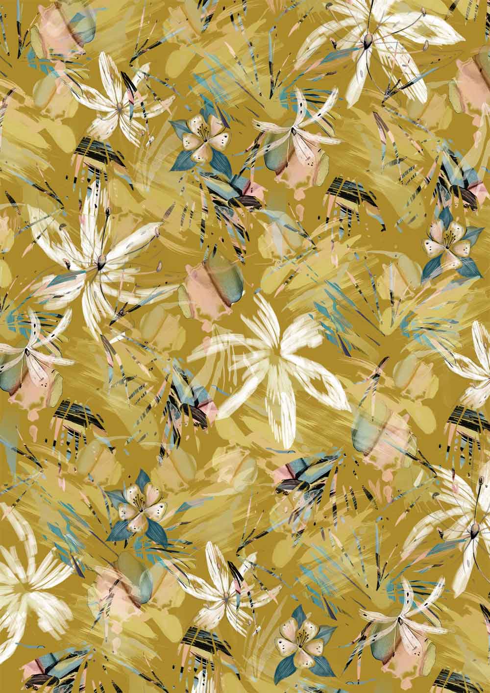 Pinceladas florales de color amarillo dorado