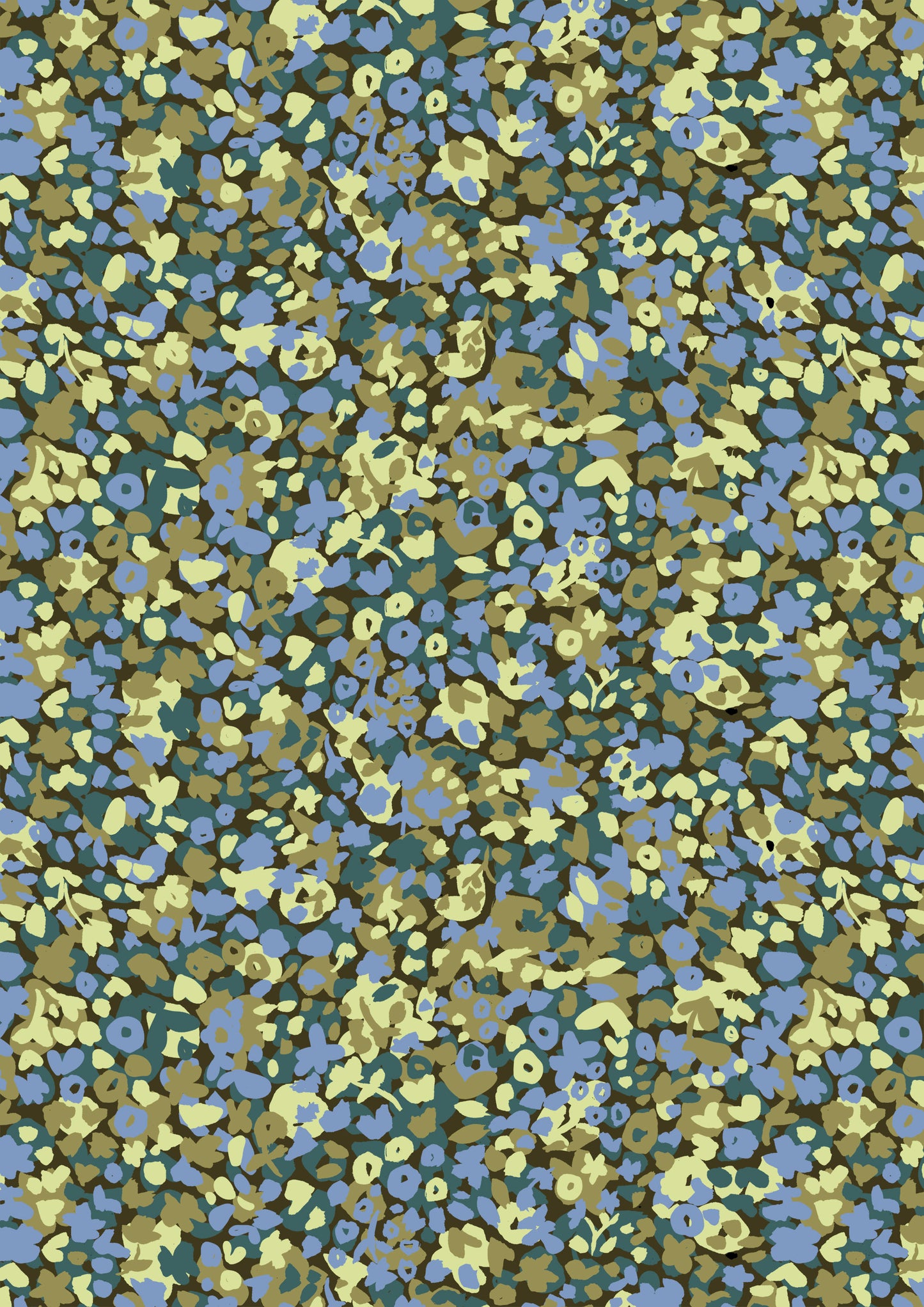 Pequeños motivos florales pintados en lila y oliva