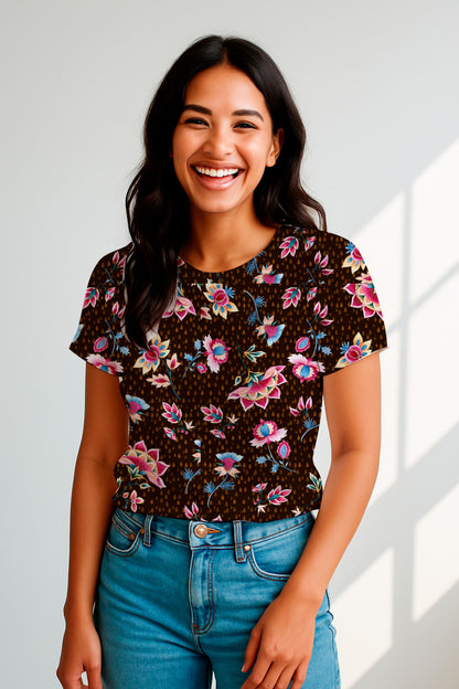 Vibrant Embroidered Flowers on Black