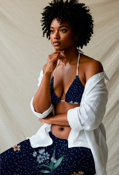 Delicate Floral Sprigs on Navy