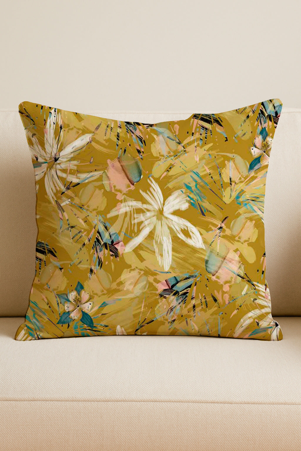 Pinceladas florales de color amarillo dorado