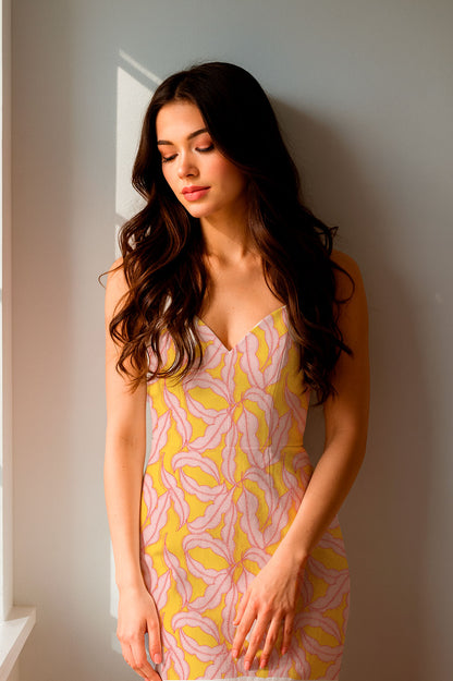 Pink feathers on yellow