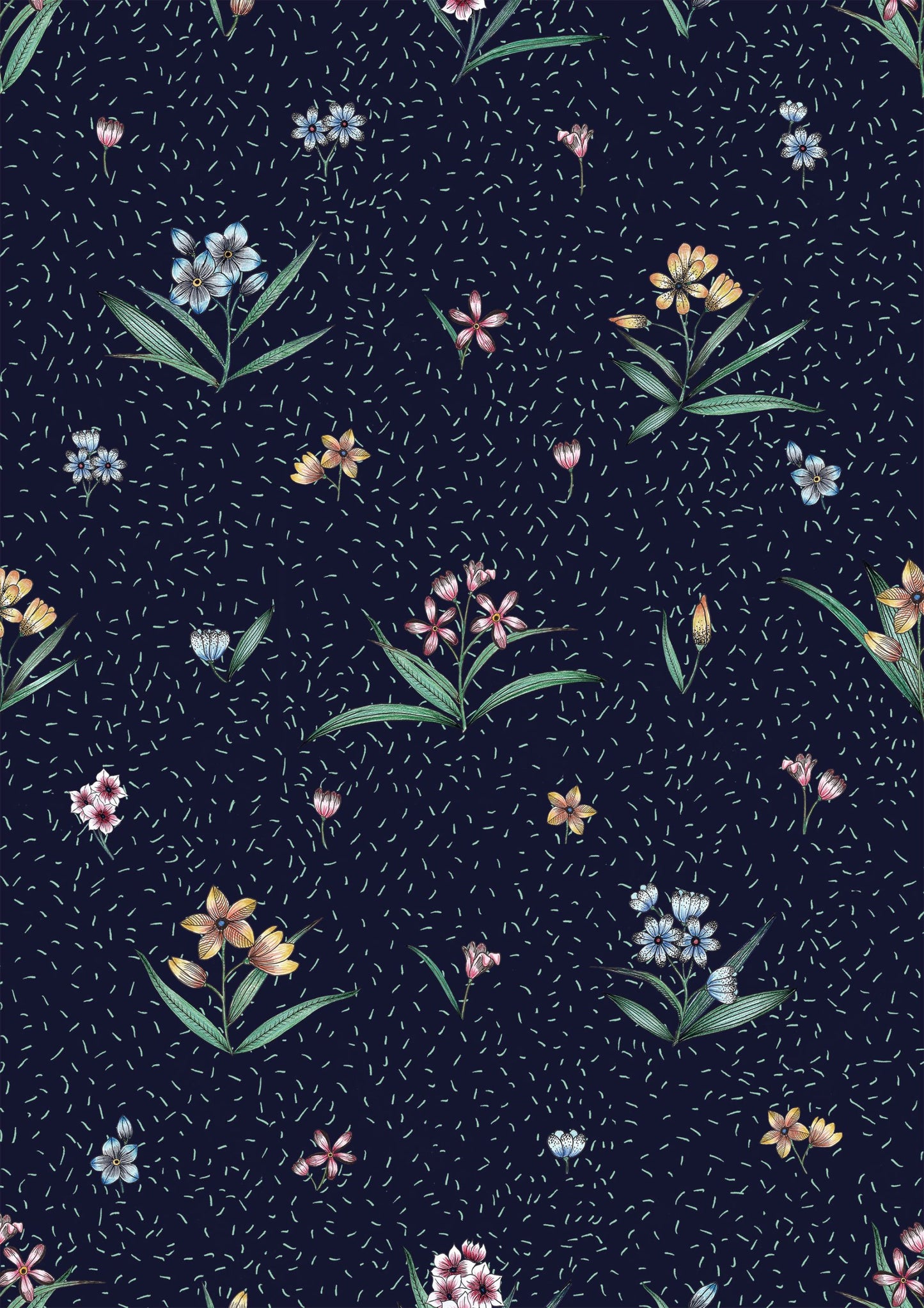 Delicate Floral Sprigs on Navy