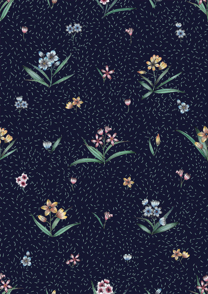 Delicate Floral Sprigs on Navy