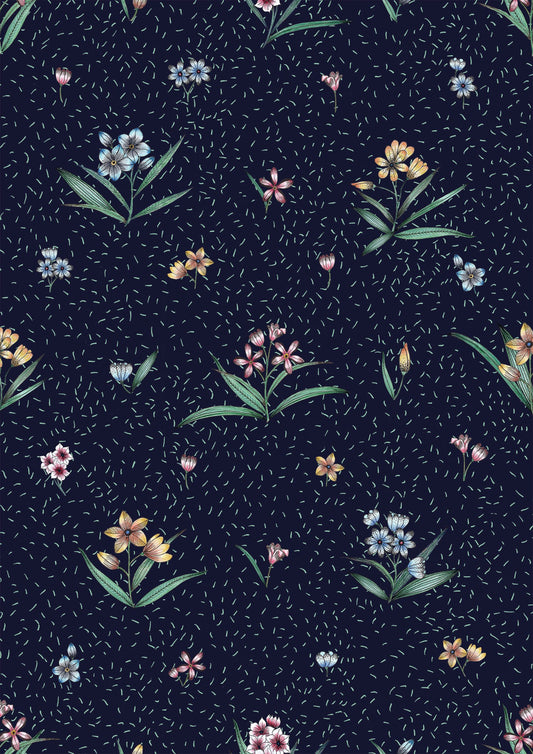 Delicate Floral Sprigs on Navy