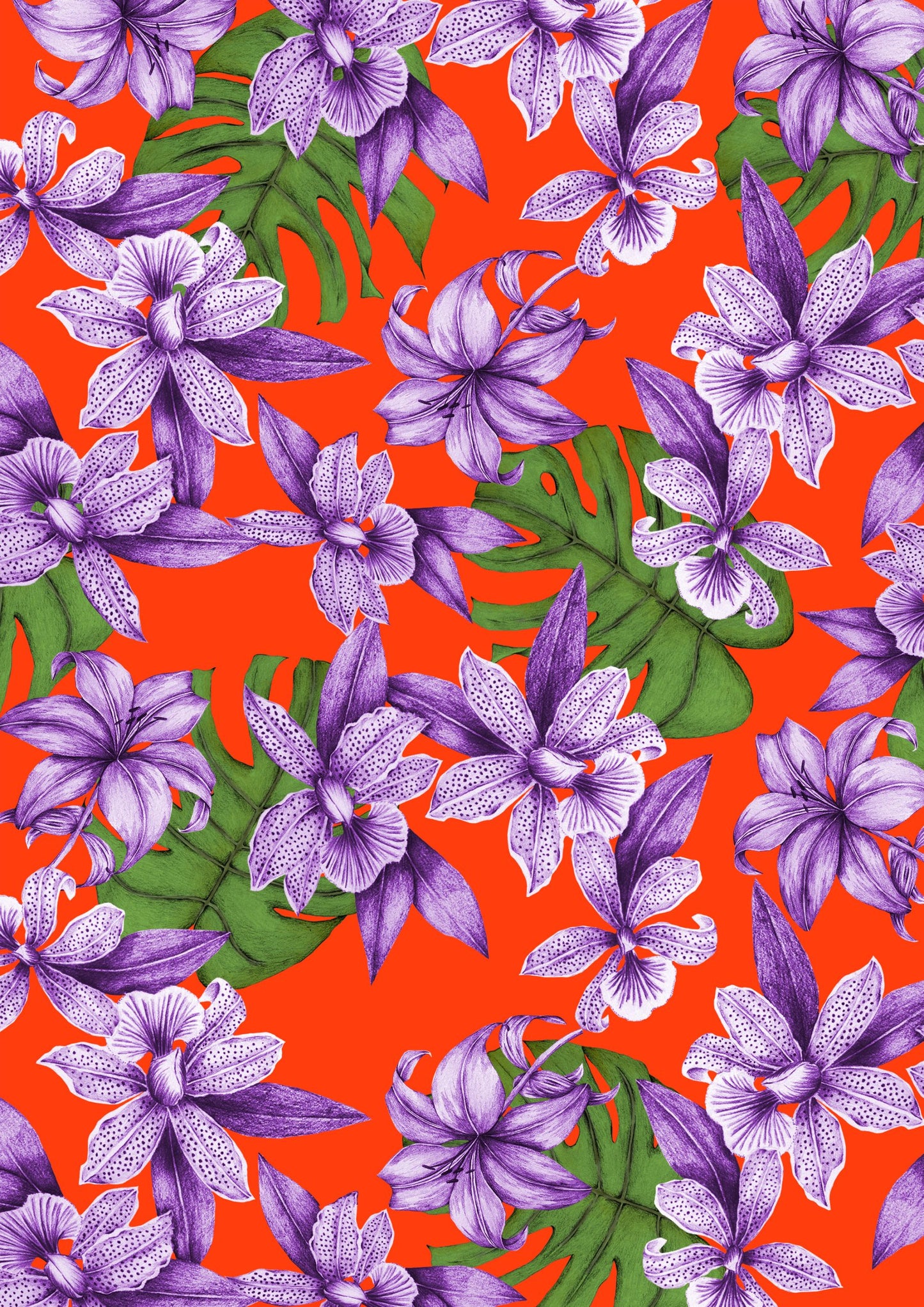 Purple Orchids on Red