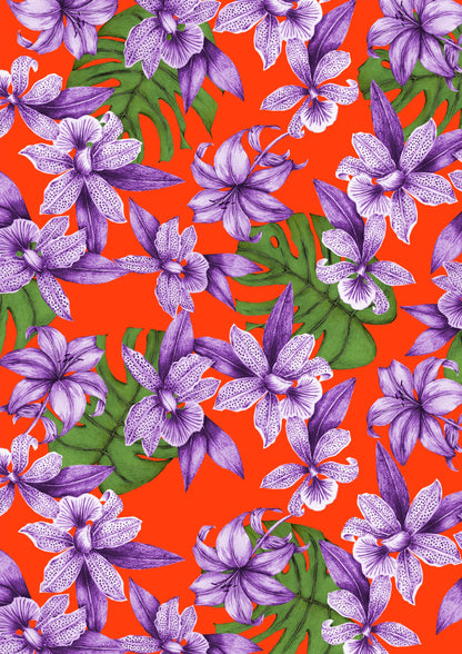 Purple Orchids on Red