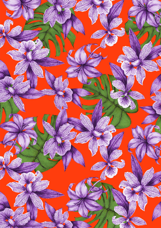 Purple Orchids on Red