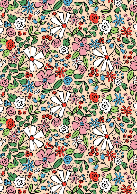 Colorful fan composition on terracotta background