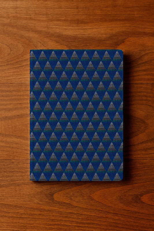 Abstract botanical grid in blue and orange