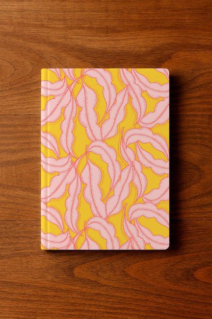 Pink feathers on yellow