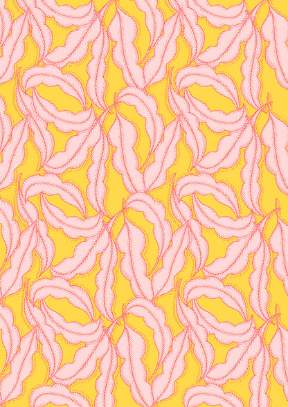 Pink feathers on yellow