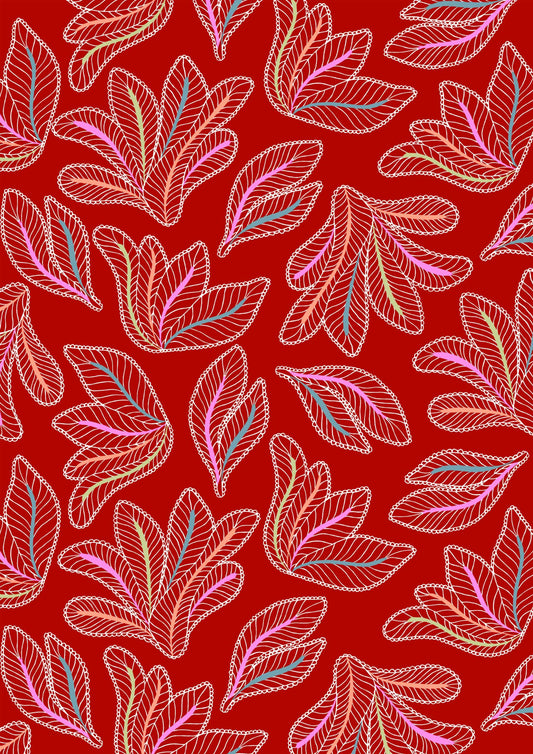 Whimsical stitched leaf pattern