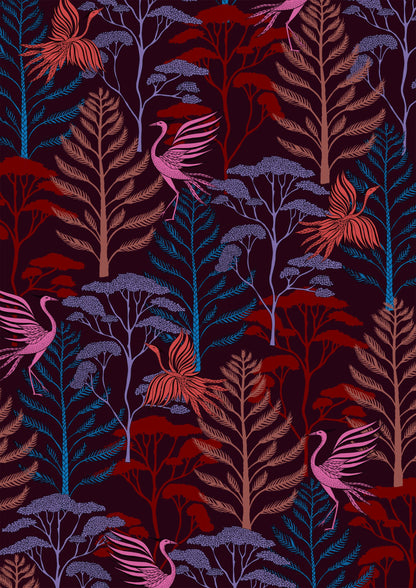 Aves en el bosque al atardecer