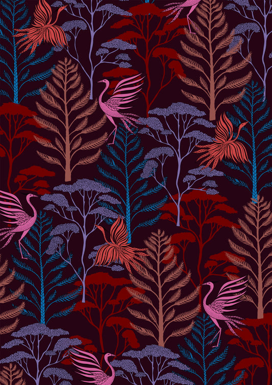 Birds in forest at dusk