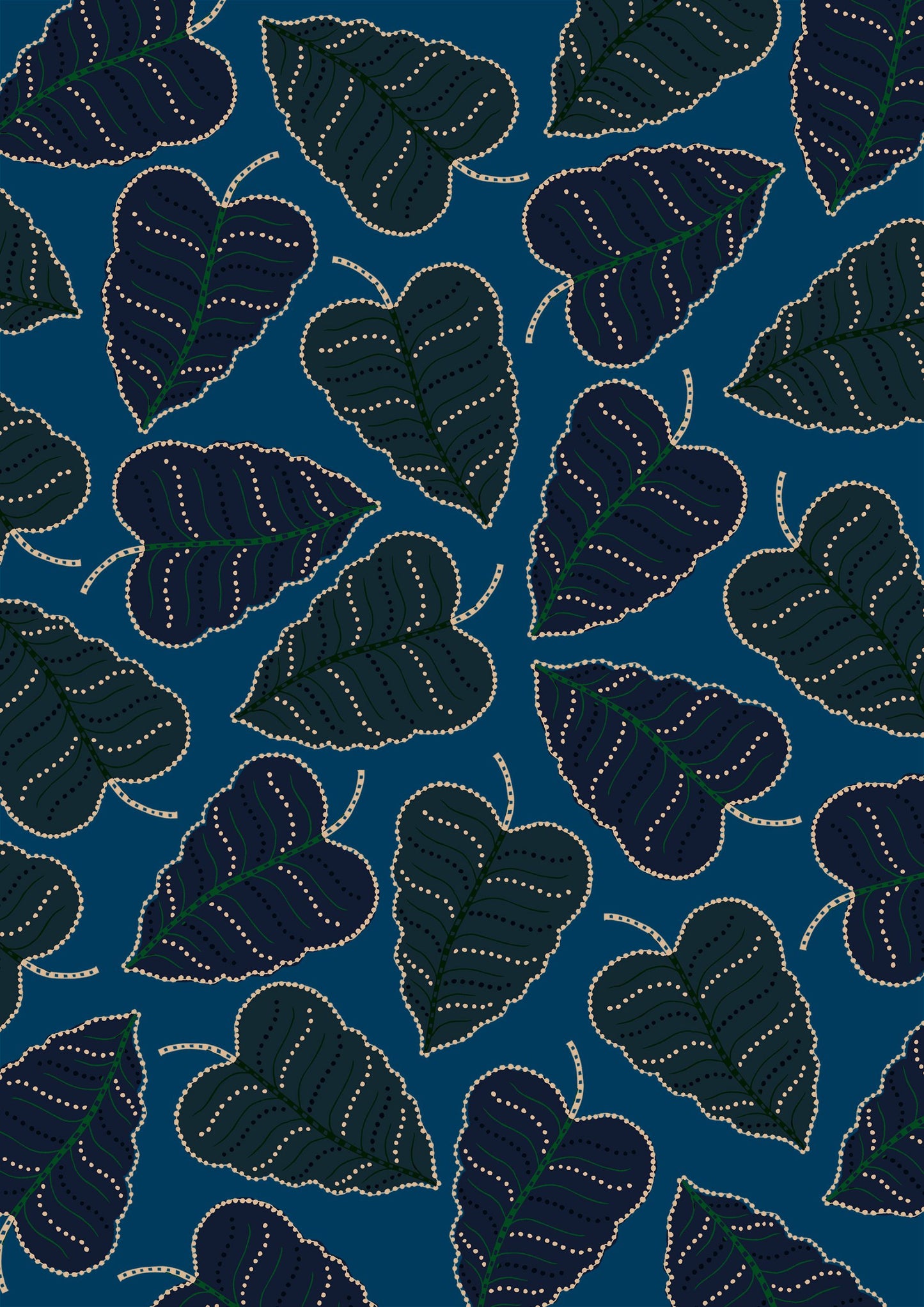 Dark dotted foliage on blue