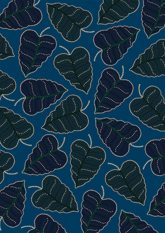 Dark dotted foliage on blue