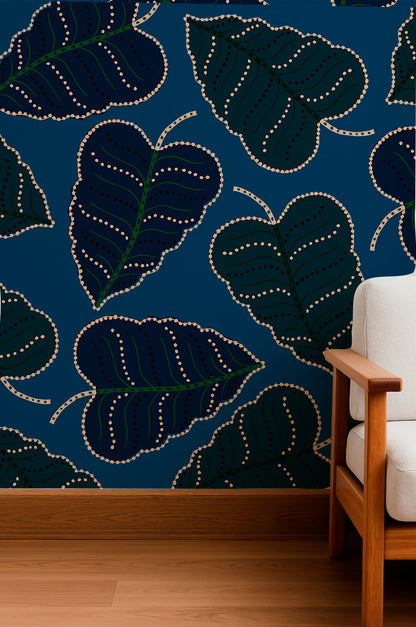 Dark dotted foliage on blue