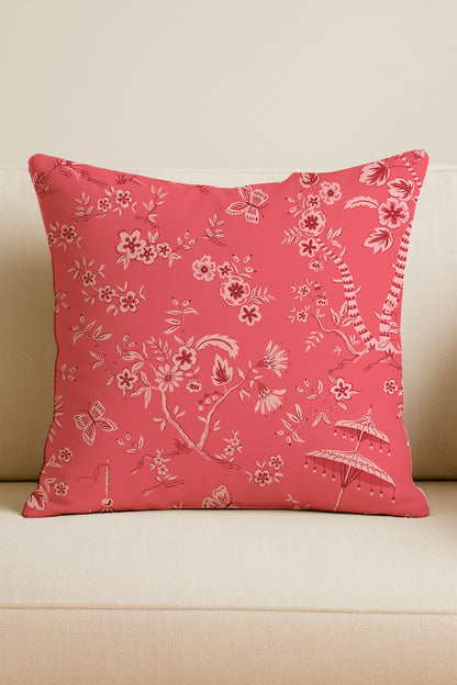 Toile de Jouy de pagoda en tonos rosas