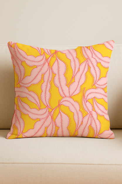 Pink feathers on yellow