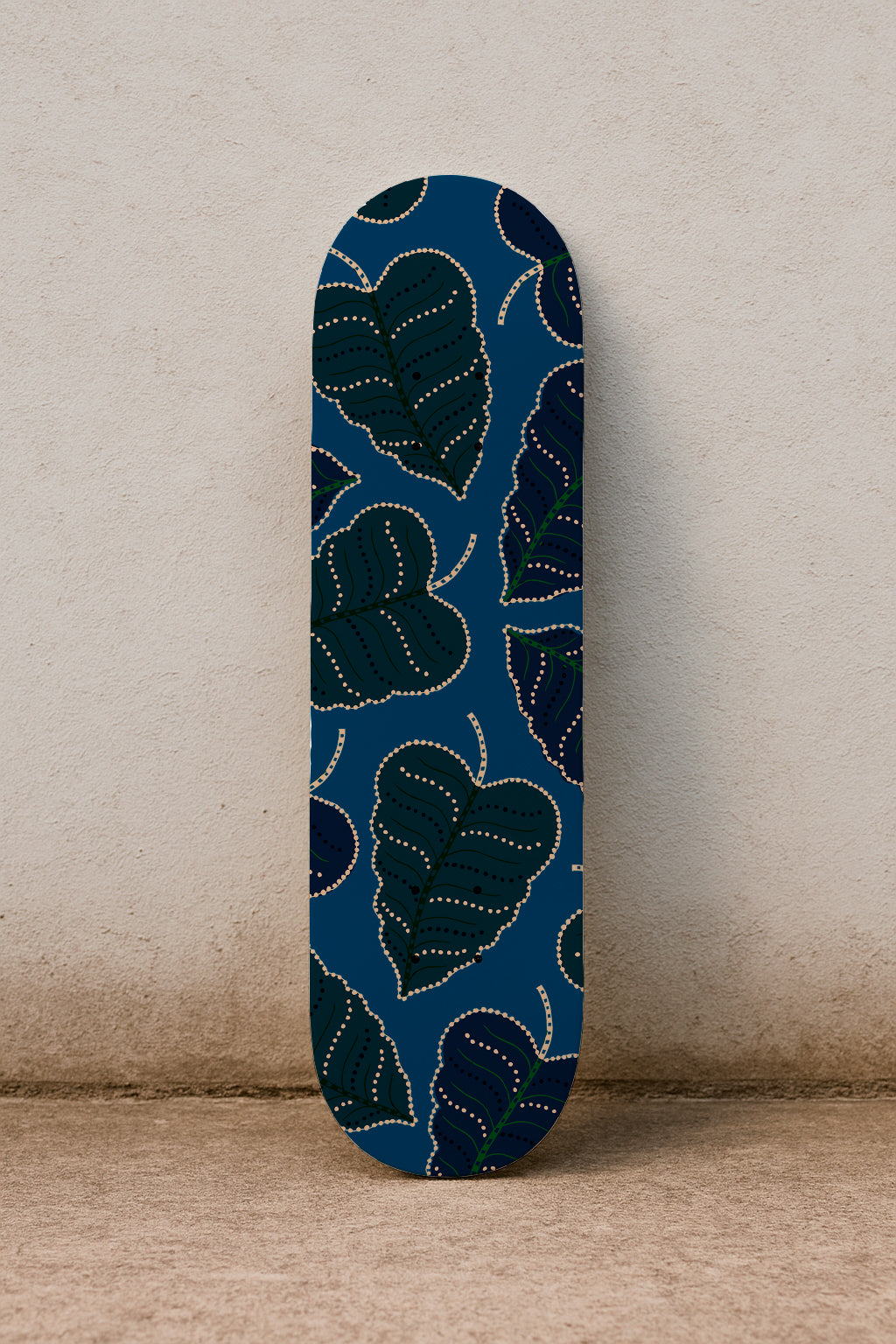 Dark dotted foliage on blue