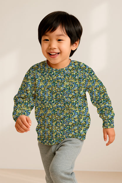 Pequeños motivos florales pintados en lila y oliva