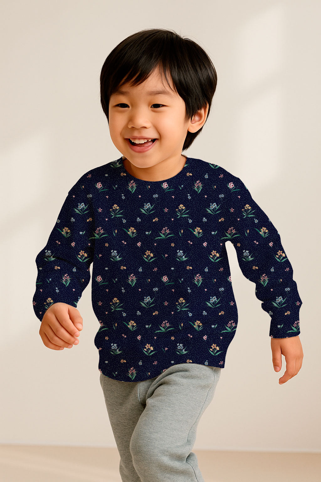 Delicate Floral Sprigs on Navy