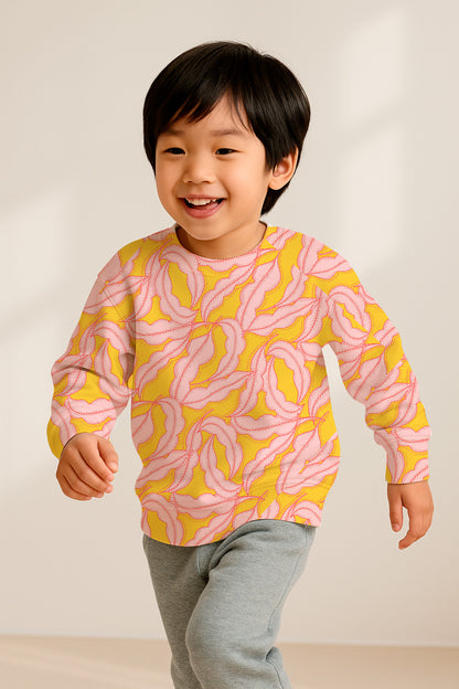 Pink feathers on yellow