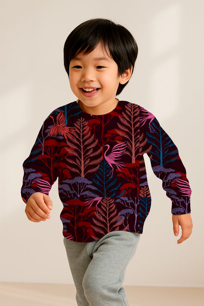 Aves en el bosque al atardecer