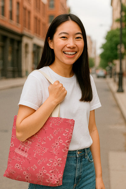 Toile de Jouy de pagoda en tonos rosas