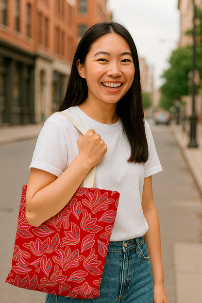 Whimsical stitched leaf pattern