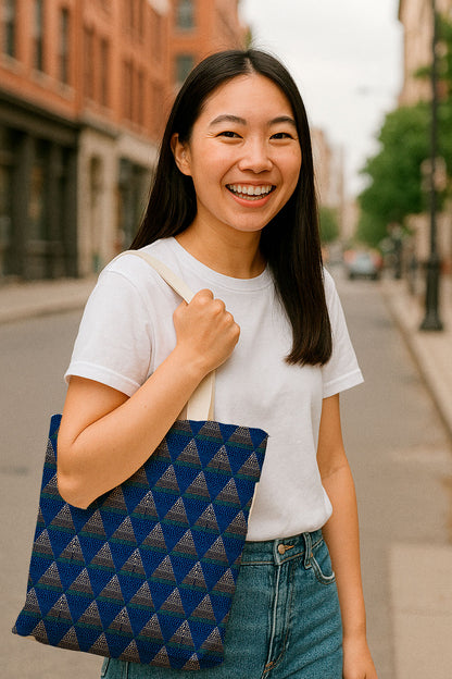 Cuadrícula botánica abstracta en azul y naranja