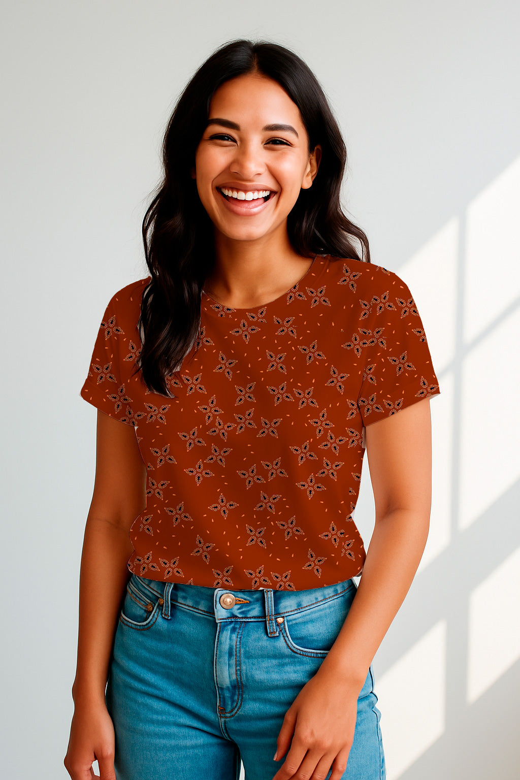 Estampado floral de pétalos de estrella en color óxido