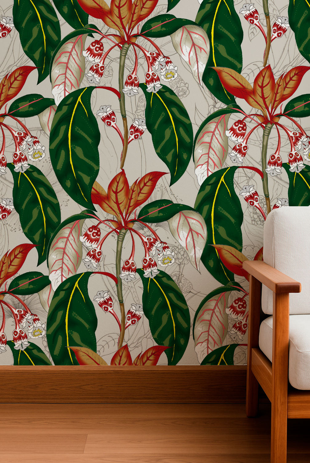 Follaje tropical con calaveras