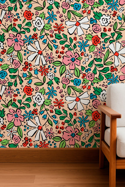 Composición colorida de abanicos sobre fondo de terracota