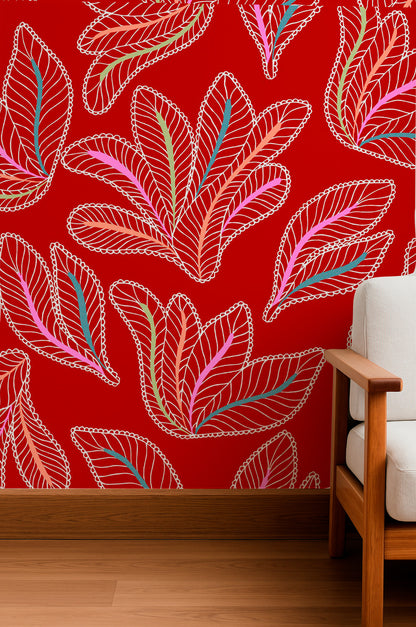 Whimsical stitched leaf pattern