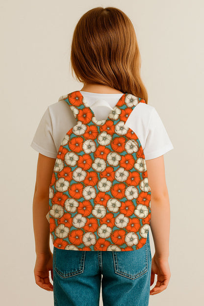 A bold floral pattern with orange and cream blossoms