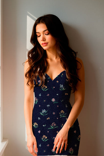 Delicate Floral Sprigs on Navy