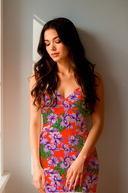 Purple Orchids on Red