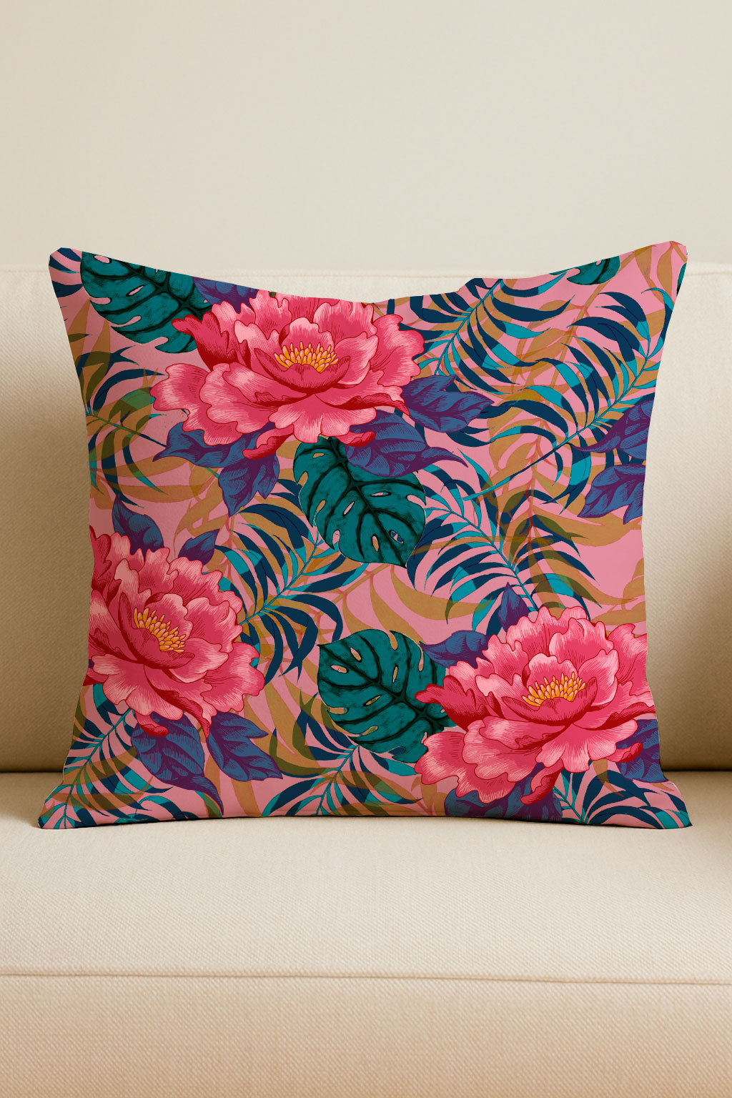 Peonías y helechos tropicales