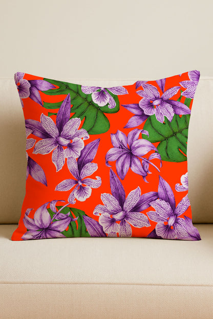 Purple Orchids on Red