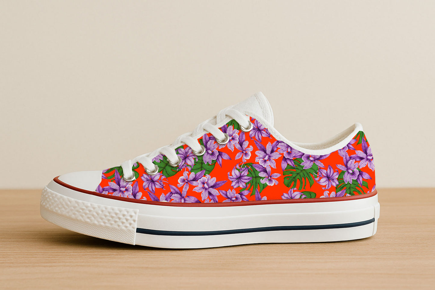 Purple Orchids on Red