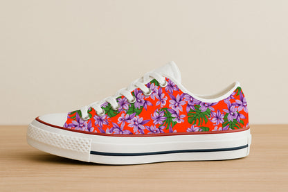 Purple Orchids on Red