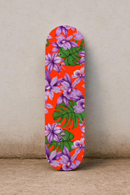 Purple Orchids on Red