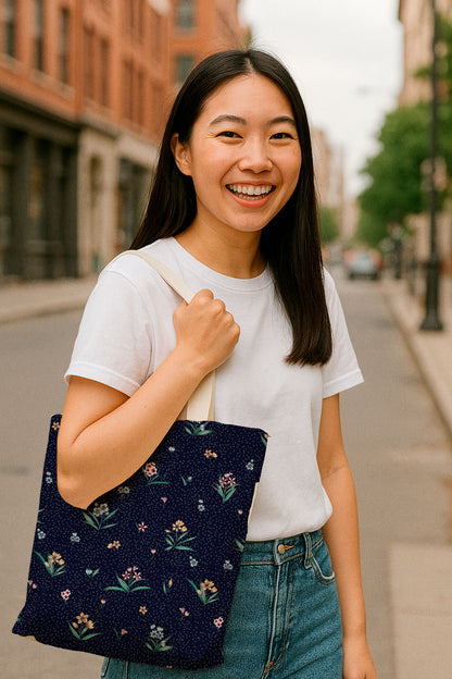 Delicate Floral Sprigs on Navy