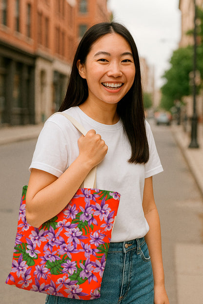 Purple Orchids on Red