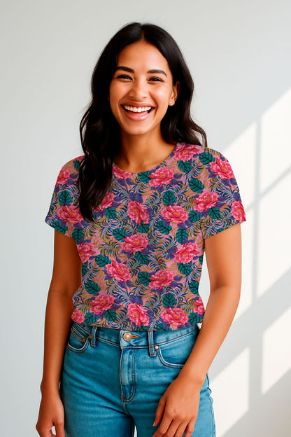 Peonías y helechos tropicales